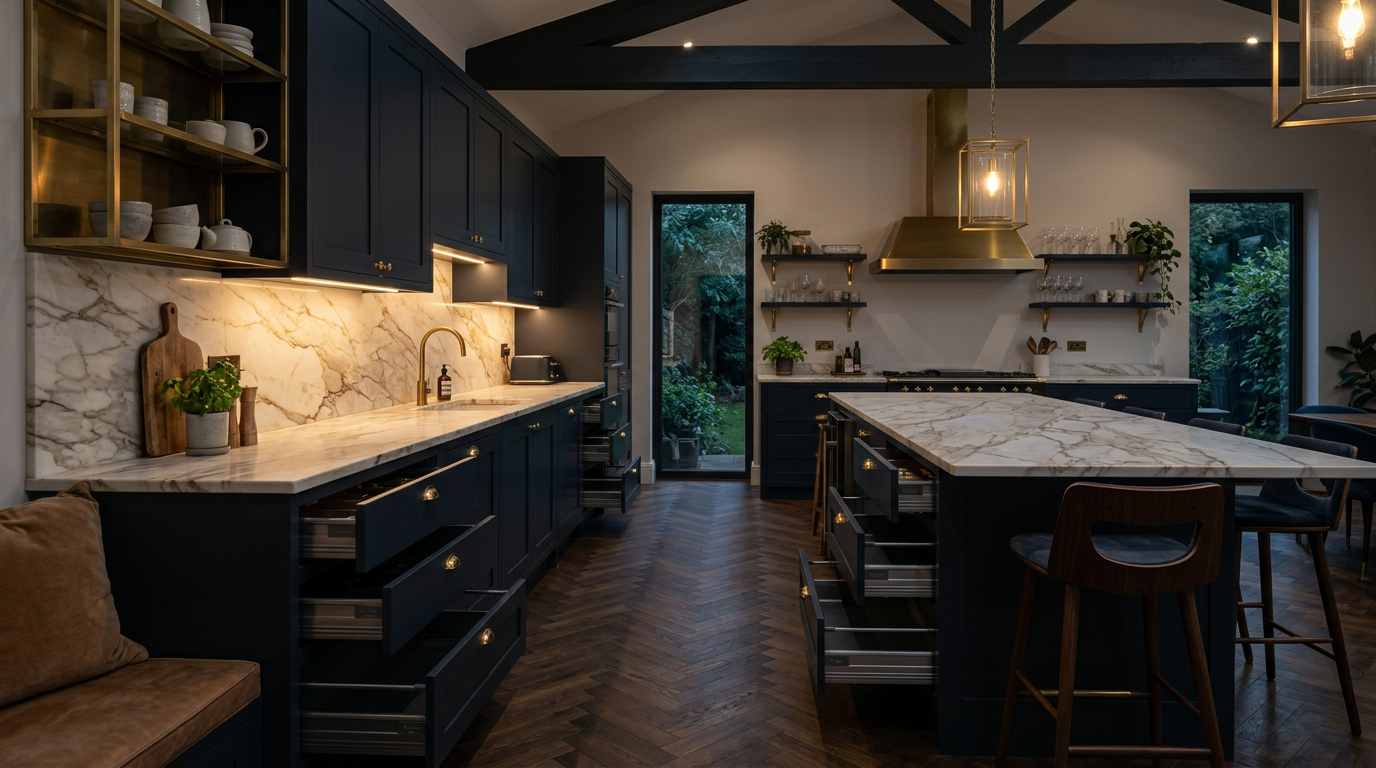 Modern luxury kitchen with premium cabinet hardware